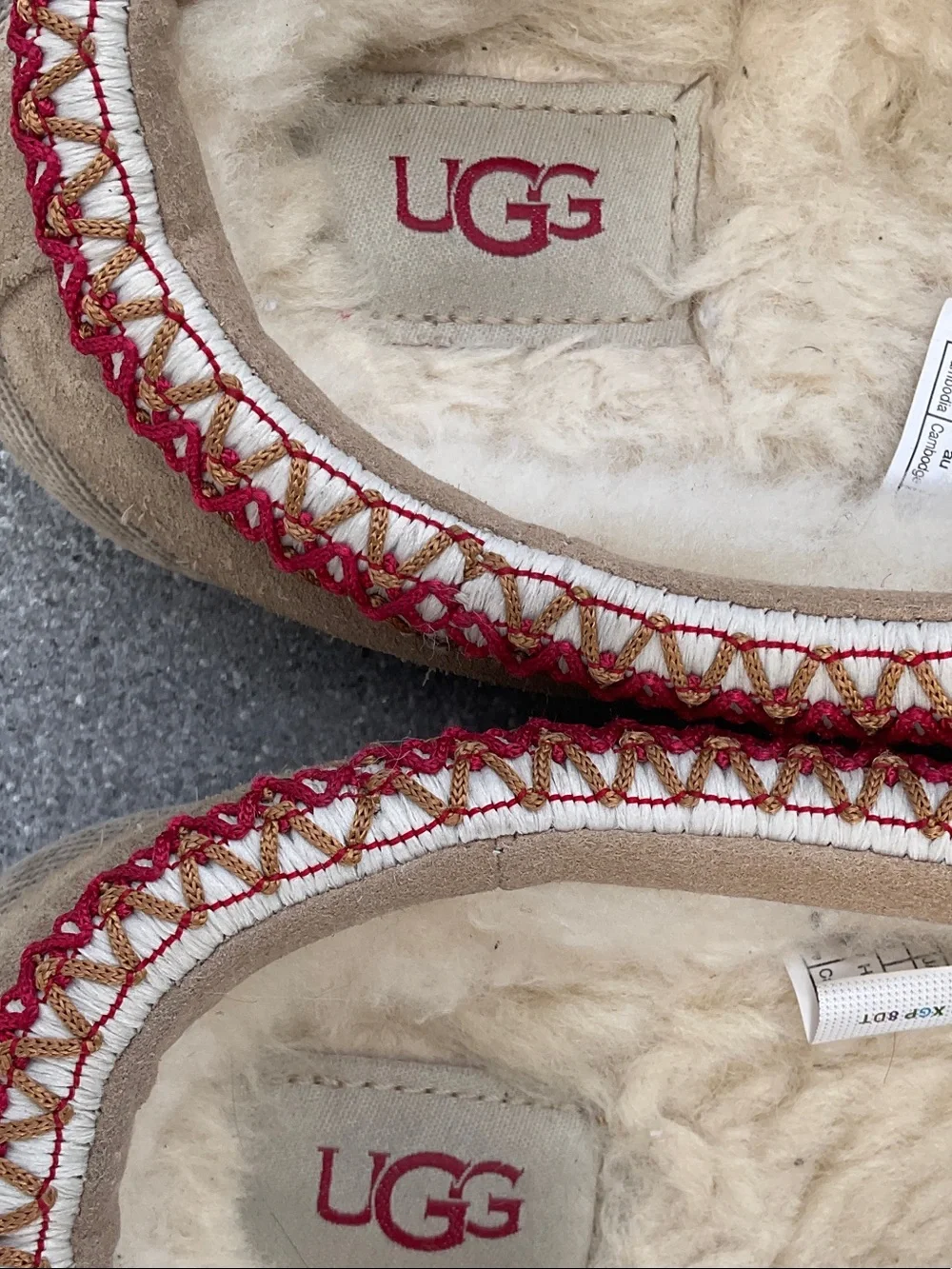 UGG Chestnut Slip-On Sheepskin Slippers with Red Trim